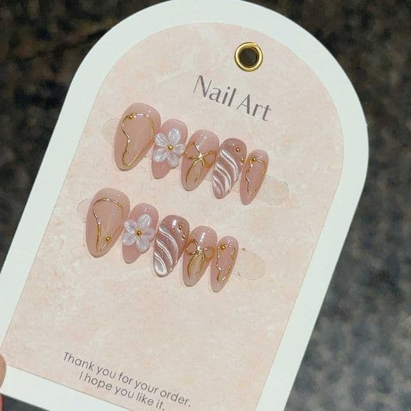 10Pcs 3D Flower Almond Handmade Press on Nails Cat Eye Fake Nails Wearable Stick-on Nails False Nail Uas Z260511