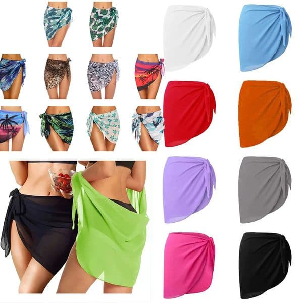 Summer Women Short Solid Sarong Swimsuit Coverups Beach Bikini Wrap Sheer Skirt Chiffon Scarf Swimwear 260506