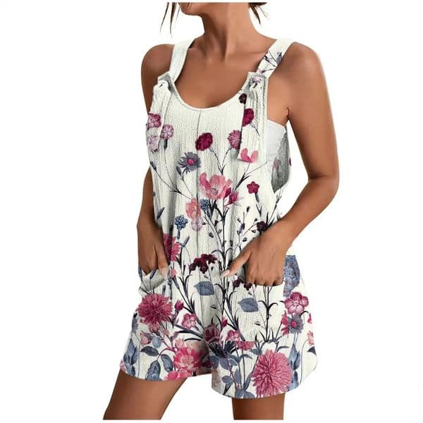 Rompers for Women Summer Wide Leg Jumpsuits Tie Knot Strap Shorts Romper Comfy Casual Overalls with Pockets 260512