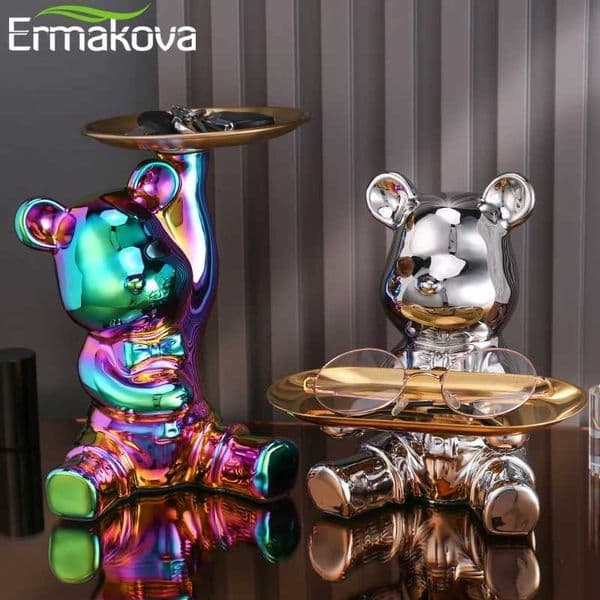 ERMAKOVA Sculpture Ceramics Colorful Plating Bear Storage Box Home Living Room Desktop Storage Tray Decorative Statue Piggy Bank T2605126RQL