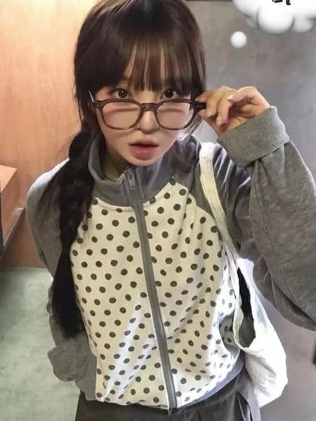 2026 Vintage Polka Dot Casual Hoodie Preppy Style Stand Neck Patchwork Grunge Loose Sweatshirts Women Y2k Aesthetic Zipper Hoody 260511