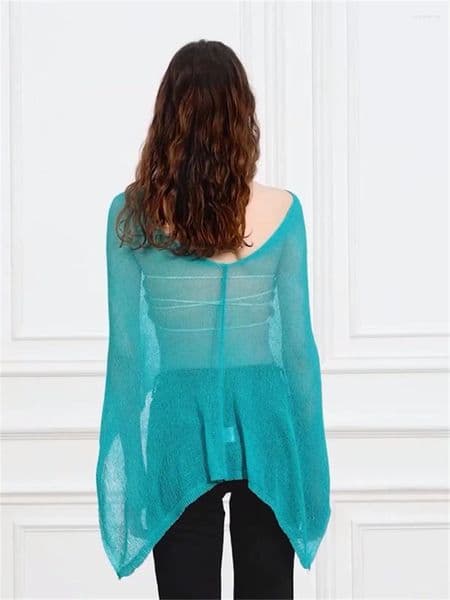 Women Cover-ups See-through Knit Irregular Shirts Loose Summer Beach Tops Swimwears Fall