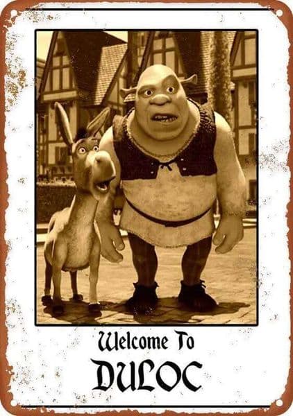 Shrek- Welcome To Duloc Retro Poster Metal Tin Aluminum Sign Living Room Bar Artificial Cave Home Decoration 8 X 12 Inch 26Y0513