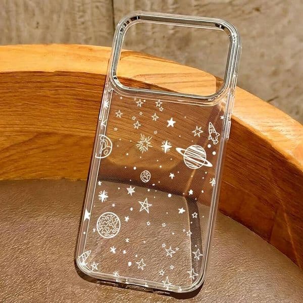Phone Case Shining Planet Pattern Transparent Phone Case For Iphone 17 16 15 14 Max 13 Pro 17E 16E 11 Plating Lens Frame Soft Cover