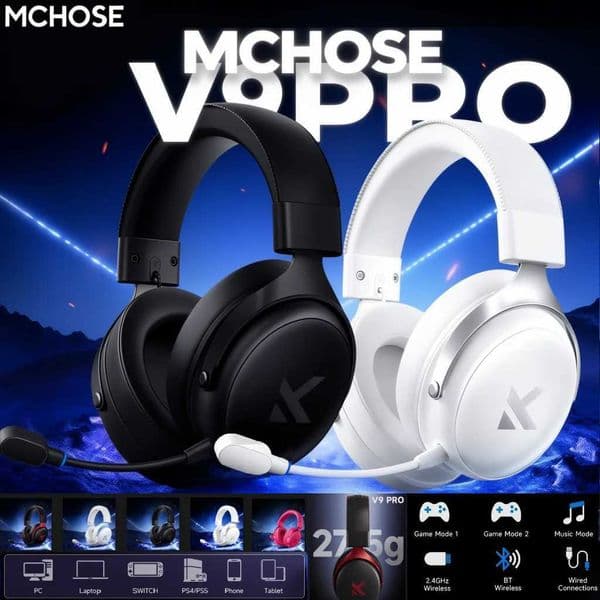 MCHOSE V9 Pro Gaming Headset Wireless 71 Channel Surround Sound Three Mode Low Latency Noise Canceling Mic for PS5 PC SWITCH S260509