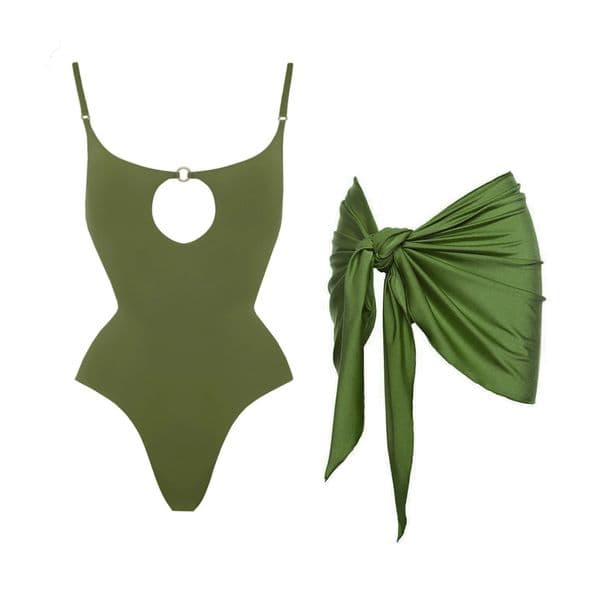 Green 2Pcs Hollow Swimsuit 2026 Bandeau Biquini Sexy Bikini Women Push Up Swimwear Solid Swim Suit Female Bathingsuit Beachwear 260512