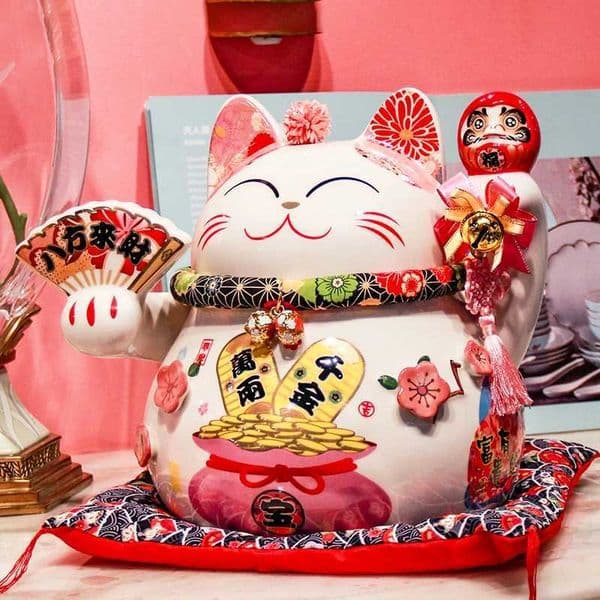 Ceramic Maneki Neko Lucky Cat - Japanese-style Fortune Cat Statue for Home Shop Entryway Foyer and Office Decor T260512
