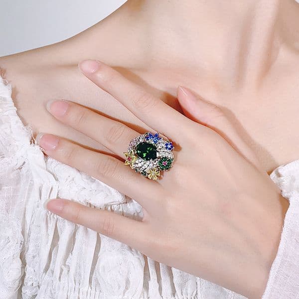 Choucong Gorgeous Wedding Rings Luxury Jewelry Oval Cut 18K White Gold Fill Multi Color 5A Cubic Zirconia CZ Diamond Gemstones Party Open Bridal Ring Lover Gift