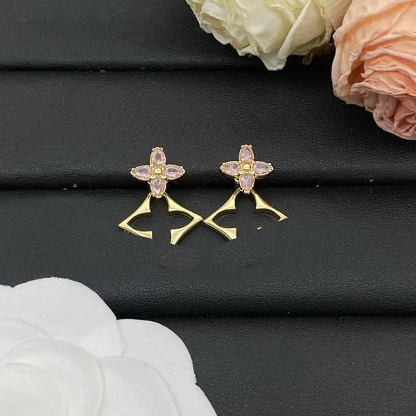 Designer Earrings lvs lvness lousi louise pink stone flower earrings with trendy vibe FC98