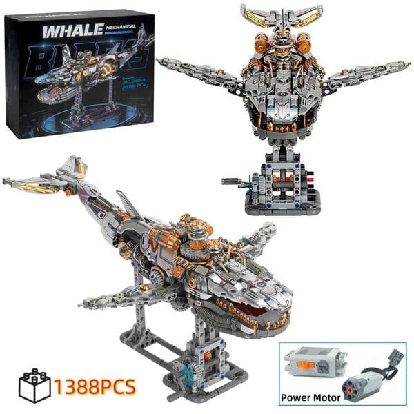 2025 MOC Mechanical Whale Building Block Model Bricks With Light DIY Desktop Decoration Kids Toys Christmas Birthday Gifts ToyJ260513