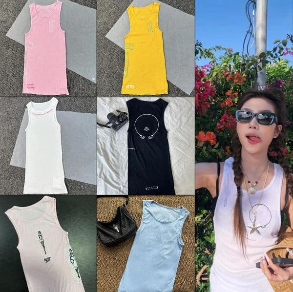 Women's Tanks Letter Print Sleeveless Tank Top Streetwear Slim Fit Long Vest Mini Dress Casual Summer Basic Layering