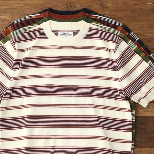 Men's T Shirts 2026 Summer American Retro 280G Short Sleeve O-neck Knitted Striped T-shirt Simple Cotton Washed Casual Slim Tops