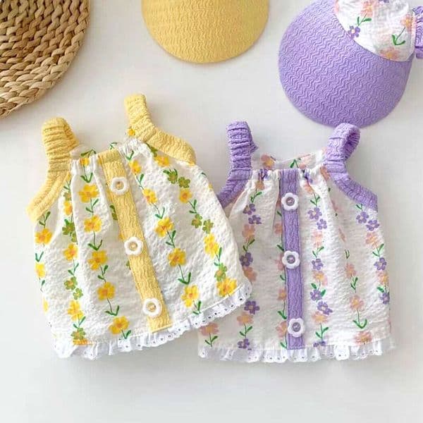 Japanese And Korean Style Spring Summer Fresh Floral Button Strap Small Medium Dogs Cats Two-Legged Pet Dog Clothes Bamubi