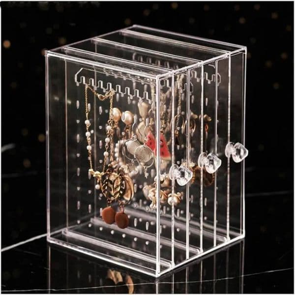 Luxury Designer Decor Clear 3 Drawer Storage Box Acrylic Earrings room Holder Organiser Necklace Dust-Proof Hanging Rack Jewelry Display Sta 2