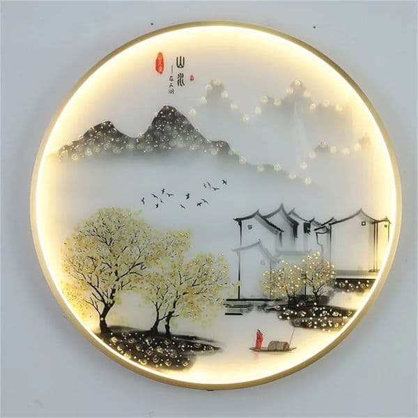 New Chinese Picture Wall Lamp Modern Creative Round Wall Art Picture Led Lights for Living Room Bedroom Home Decor Wall Lamps