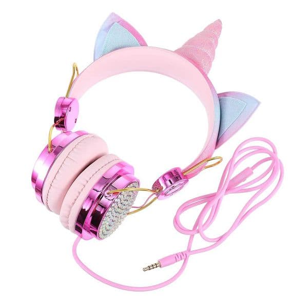 Over Ear Cartoon Headset Wired 35Mm Plug Unicorn Horn Cat Ear Adjustable Headphone for Gaming Cellphone Pc Headset S260509