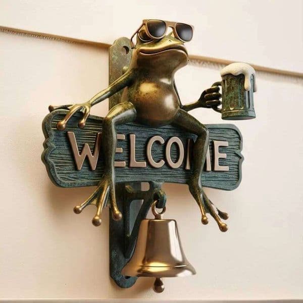 Welcome Doorbell with Sunglasses Beer Drinking Frog Decorative Bell for Home Office Entrance Unique 26Y0513