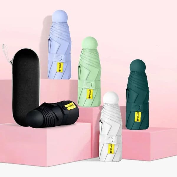 Folding Travel Umbrella 6 Ribs Lightweight Compact Pocket Windproof Rainproof with Capsule Storage for Daily Life 260512