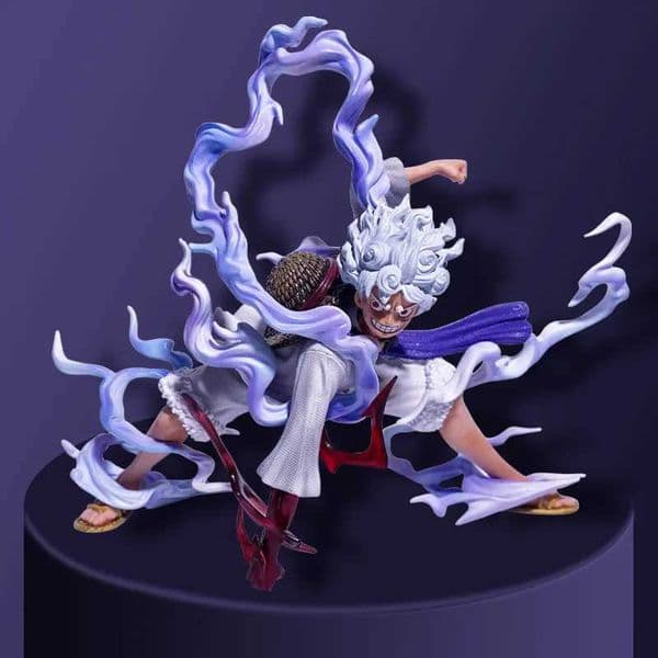 One Piece Nika Luffy Figure Sun God Gear 5 Red White Pants Squat Pose Model Desk Car Decor L260513
