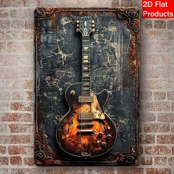 2D Flat Vintage Country Guitar Metal Wall Art, 7.87"x11.8" Iron Plaque - Home/Bar Decor 26Y0513