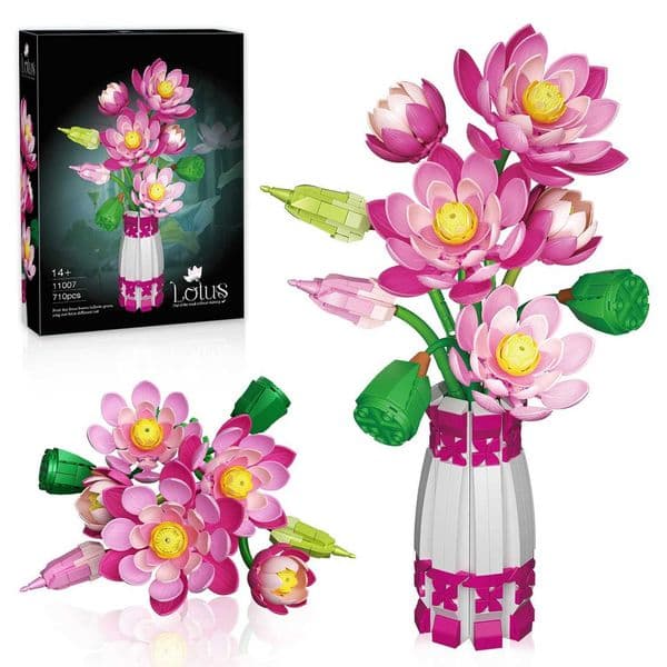 710PCS Lotus Flower with Vase Building Blocks Creative Bouquet Model Bricks Desktop Decoration Diy Toys For Adult Holiday Gifts L2605135X6Z