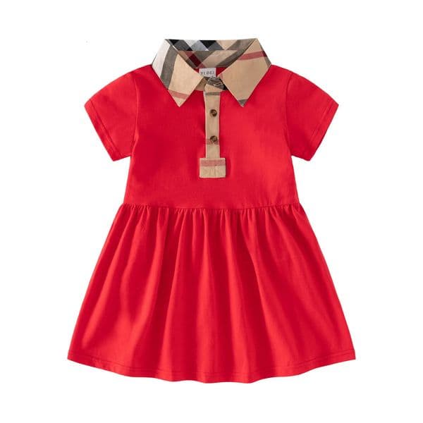 2026 Designer Summer Baby Girls Princess Dresses Girl Short Sleeve Children baby Turn-Down Collar Plaid Dress 3 Colors