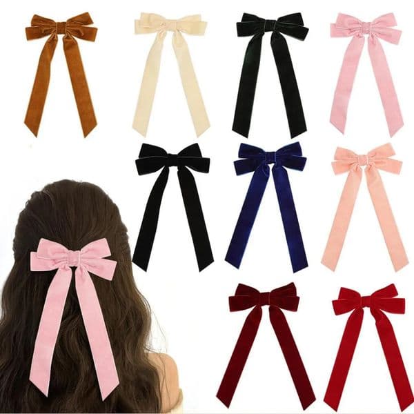 Trendy Velvet Bow Ribbon Hairpin Children Girls Hair Clips Pin Barrettes Accessories Hairclip Headdress Headwear Ornament 260513
