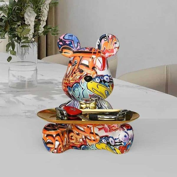 Trendy Colorful Graffiti Bear Abstract Resin Storage Statue Cute Doodle Animal Organizer Desk Holder for Home Office Ornaments T260512