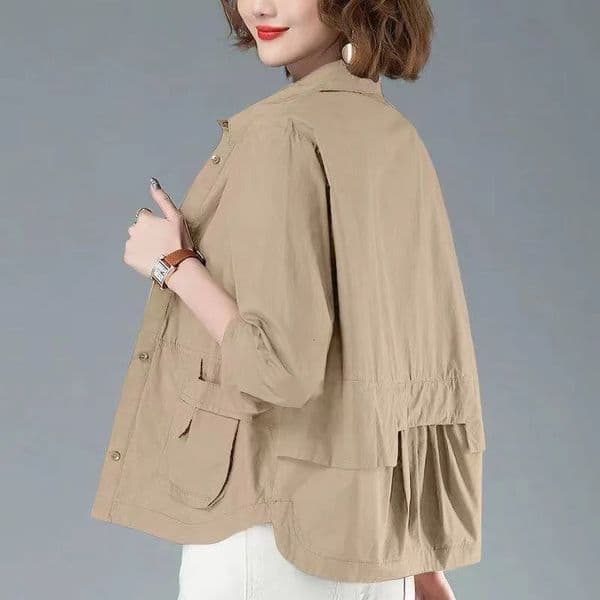 Fashion Singlebreasted Solid Color Jackets Tops Female Spring Allmatch Loose Casual Long Sleeve Pockets Coats Womens Clothing 260511