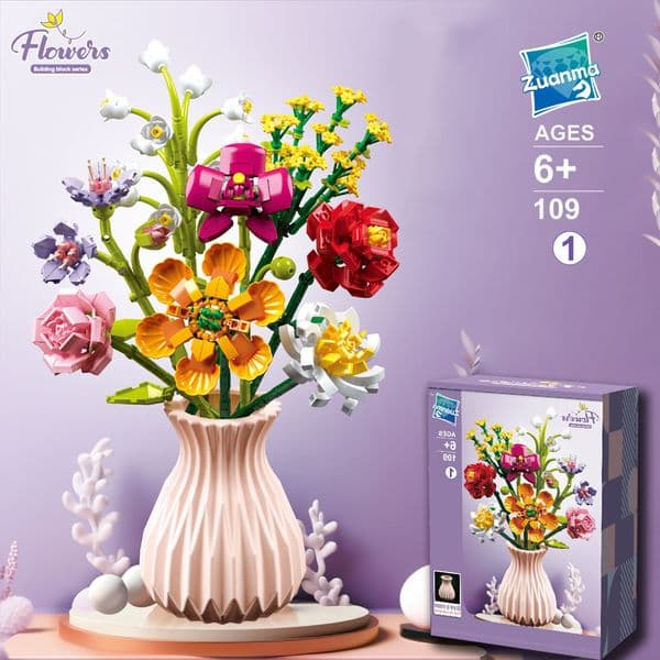 109 Building Blocks Flower Bouquet Permanent Flower Rose Bouquet Puzzle Assembly Toy Building Blocks