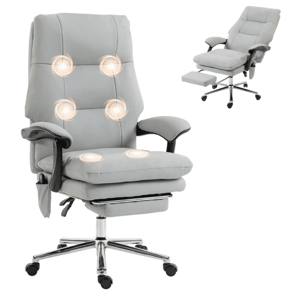 Massage Office Chair with 6-Point Vibration Pet-Friendly Faux Leather Ergonomic Executive Desk Chair Light Gray