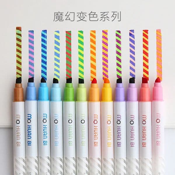 2026 Wholesale 12 Pcs/Pack Magic Discoloration Double-Headed Highlighters Art Markers Fluorescent Color Pen Fine Liner School Office Stationery Free Shipping 03