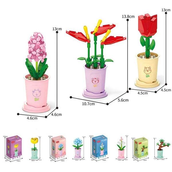Creative Kawaii Milk Tea Cup Building Block Flower Bouquet Potted DIY Rose Bricks Decor Toys For Children Kids Christmas Gift L260513E1TW