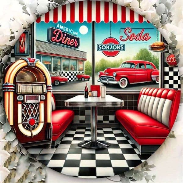American Diner Round Metal Tin Sign, Wall Art, Ideal Gift Men, Women, Friends - Home Decor for Entryway, Porch 26Y0513