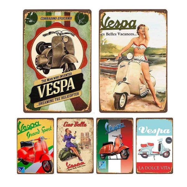 Vespa Motorcycle Metal Sign Plaque Decoration Vintage Wall Art Poster Pub Bar Club Retro Plate Home Decor Tin Painting 20x30cm 26L0513