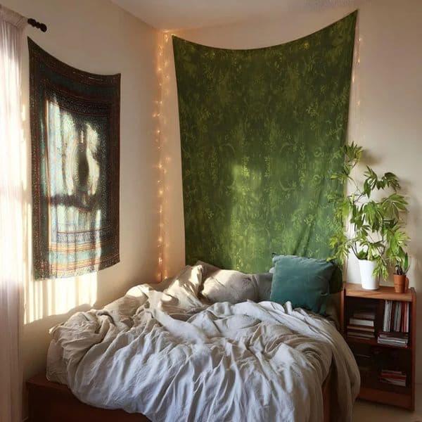 Green Fresh Cottage Style Small Floral Tapestry Boho Wall Hanging Home Decor Bedroom Living Room Accent 260512