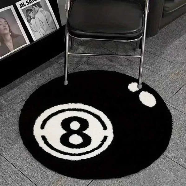 VIKAMA Black 8-Ball Billiard Round Carpet Anti-Slip Carpet Living Room Sofa Cushion Soft Bedroom Carpet Home Decoration T260512