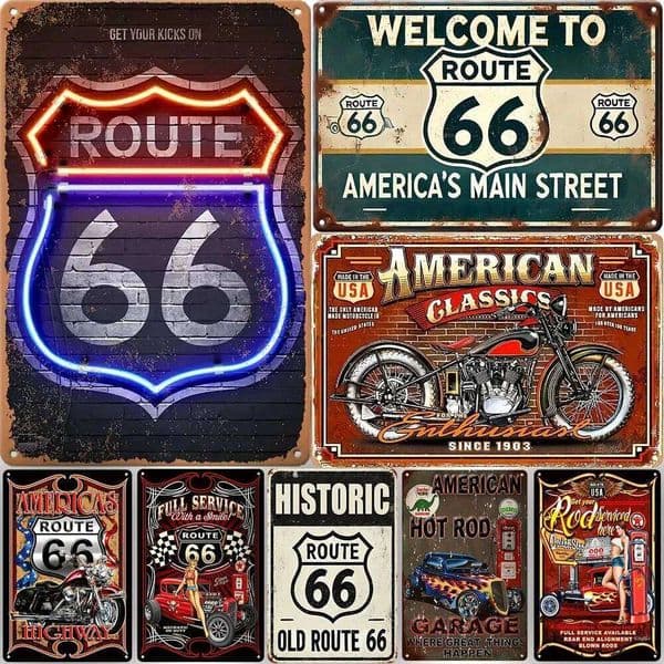 Route66Charm Vintage American Garage Iron Sign -Motorcycle Wall Art - Exclusive Decor for Home Bars & Man Cave Makeovers 26L0513