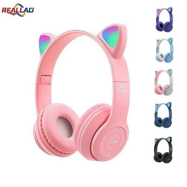 P47M Wireless Bluetooth Headset Gamer Cat LED Light Foldable Noise Cancelling Earbuds Wireless Headphones Bluetooth Earphones S260509