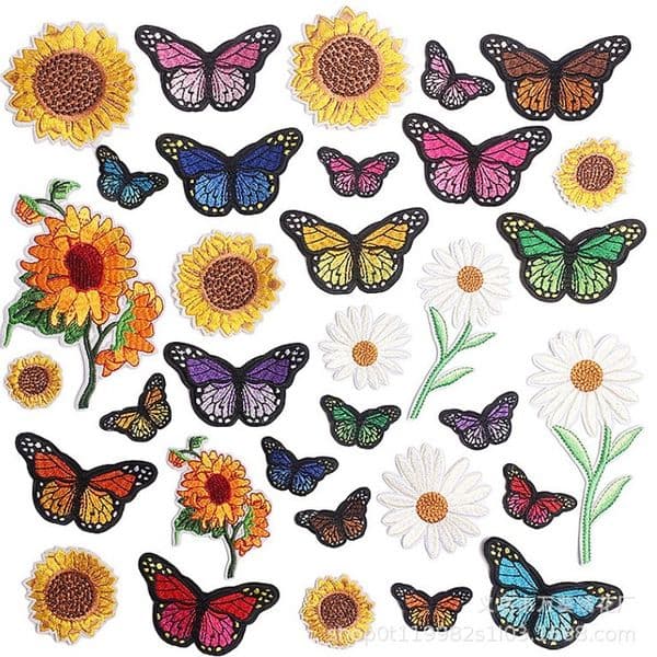 Embroidered Colorful Butterfly Sunflower Patch Clothing Applique Paper Bag Sewing Iron Applique DIY Clothing Sewing