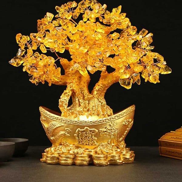 Lucky Money Tree Chinese Gold Ingot Crystal Fortune Tree Ornament Wealth Ornament Home Office Table Decoration Tabletop Crafts T260512