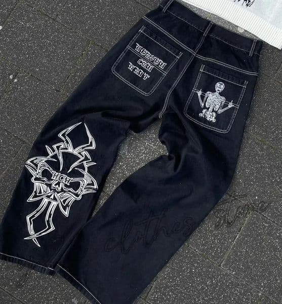 Y2K Jeans Mens Hip Hop Retro Skull Embroidery Washed Baggy Denim Pants Straight Casual Loose Wide Leg Trouser Streetwear 260511
