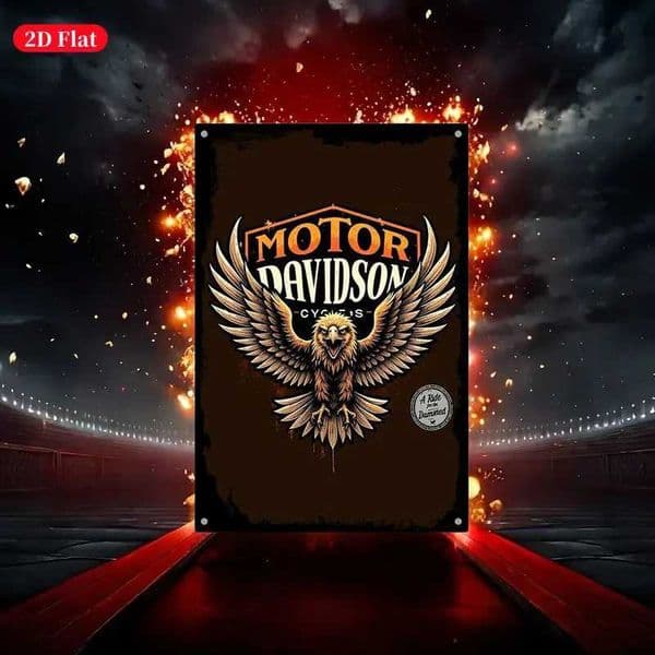 Motor Davidson Vintage Motorcycle Metal Wall Art Sign - Retro Iron Decor with Pre-Drilled Holes Weather-Resistant Indoor/Outdo C260514
