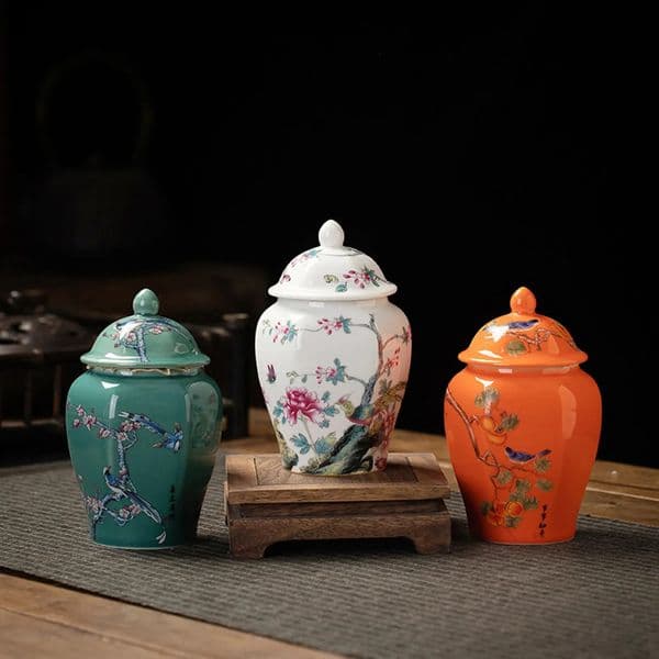 Luxury Designer Decor room Vintage Bottle Vase Ceramic Ginger With Lid - Chinese Celadon Decorative Storage Jar For Candy, Home Decor Decora 16