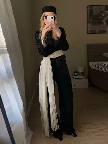Fashion Solid Long Tassel Satin Scarf Lightweight Chic Women Allmatch Elegant Belt Vintage High Street 2026 Spring Summer Shawl 260514