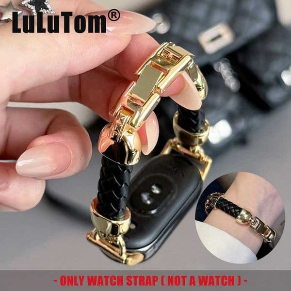 Strap For Mi B0 9 8 Pro Watch Band For Miband 5/6/7/8/9/10 Fashion Braided PU Leather Metal Chain Bracelet WristbandJ260514