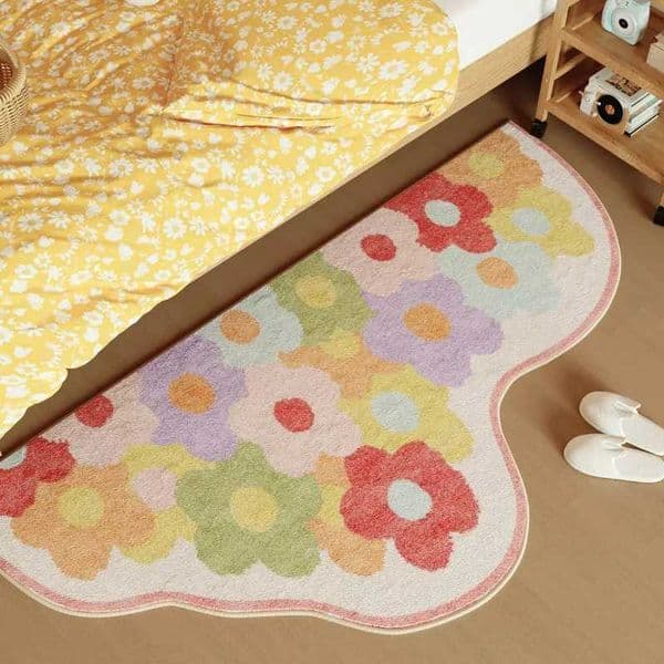 Girly Style Carpets for Living Room Colorful Flowers Bedroom Decor Carpet Irregular Bedside Plush Rug Fluffy Soft Home Floor Mat Z260514