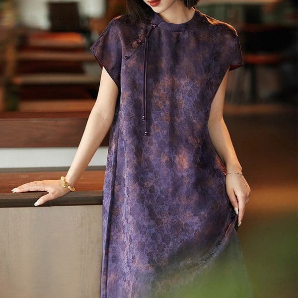 "Fragrant Peony: Flowers in Full Bloom" Intangible Cultural Heritage Xiangyun Silk| 23mm peony jacquard silk cheongsam dress
