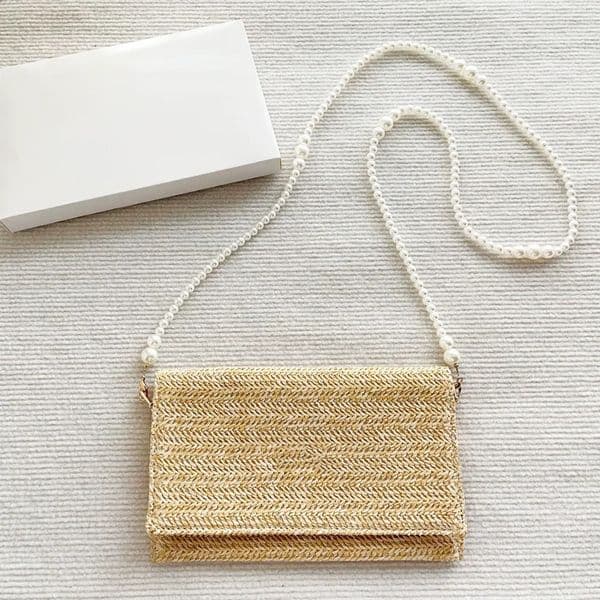 Luxury Designer Decor Designer Women Lady DIY Straw Shoulder Bag room With Pearl Chain Classic Cosmetic Beauty Pouch Makeup Organizer Phone 9