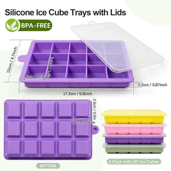 Silicone Ice Cube Trays with Lid 4 Pack Easy Release Ice Cube Molds for Freezer Stackable BPA Free Ice Trays for Whiskey Cocktails Coffee and Drinks01